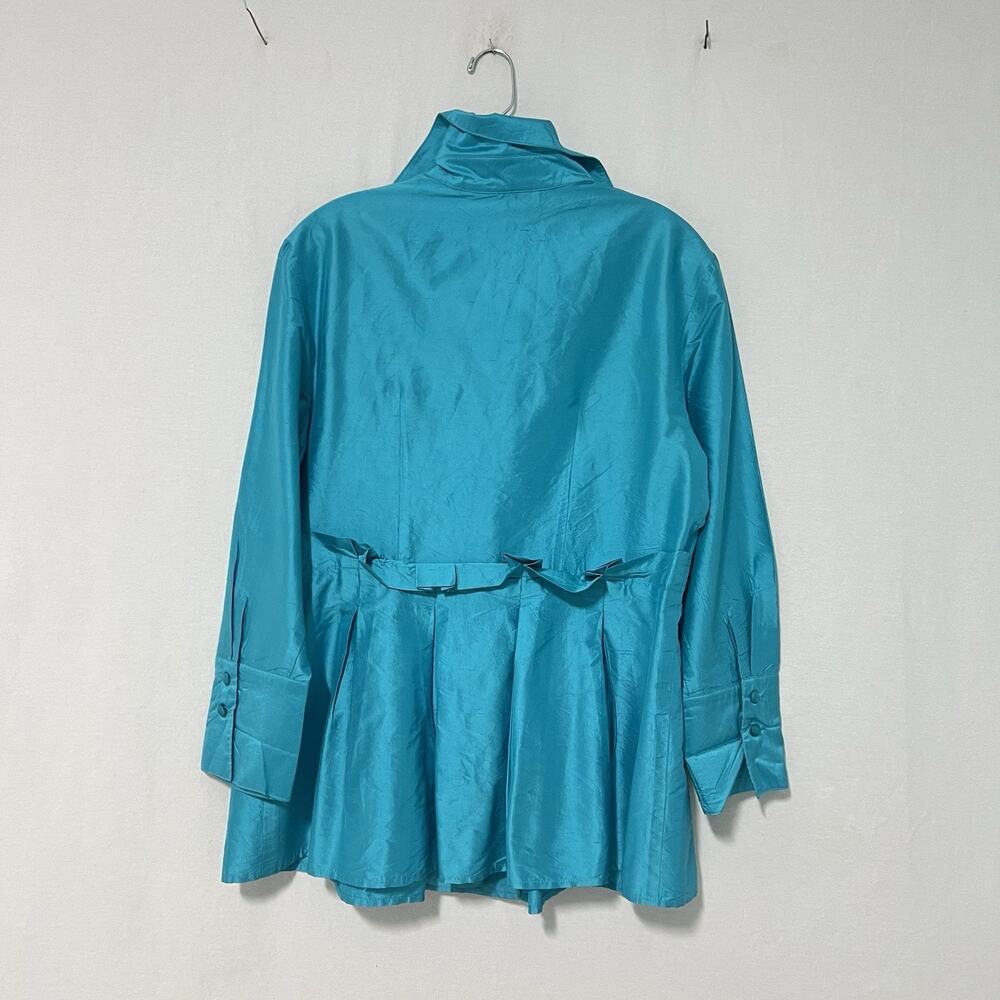 Sara Campbell 100% Silk Blazer Jacket Womens 12 Turquoise Blue Elegant Old Money - Picture 8 of 12